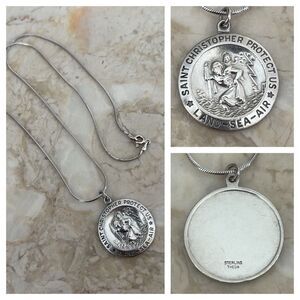 Rare Vintage Theda Sterling Silver St. Christopher Medal & Chain Unisex